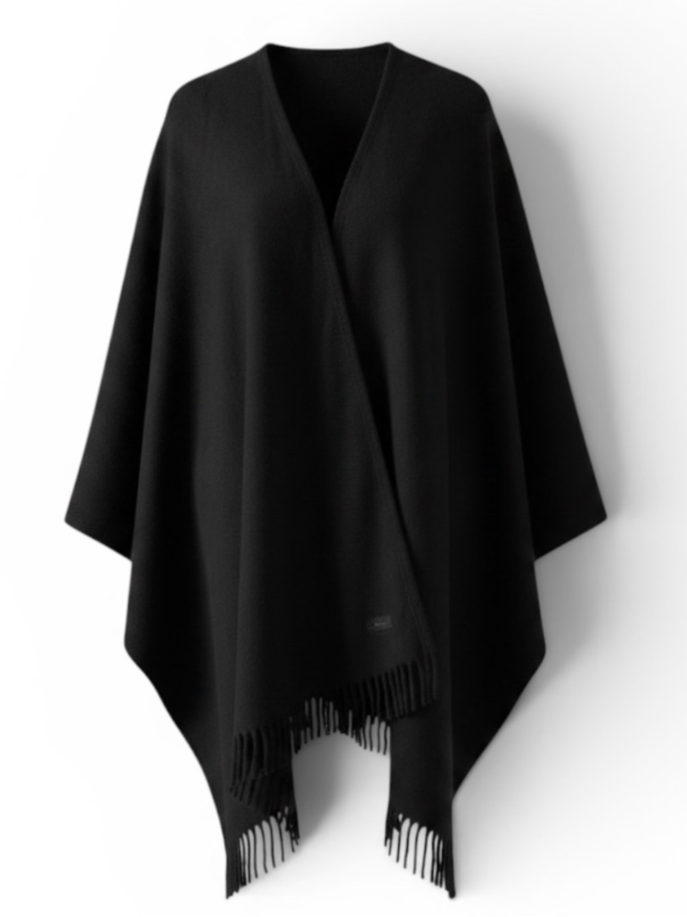 Burberry Black Cashmere Fringe Cape Wrap Shawl